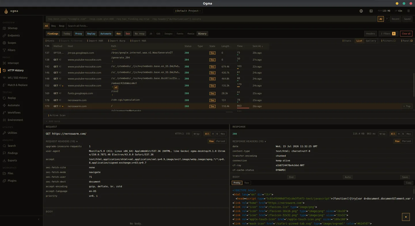 HTTP History in dark mode