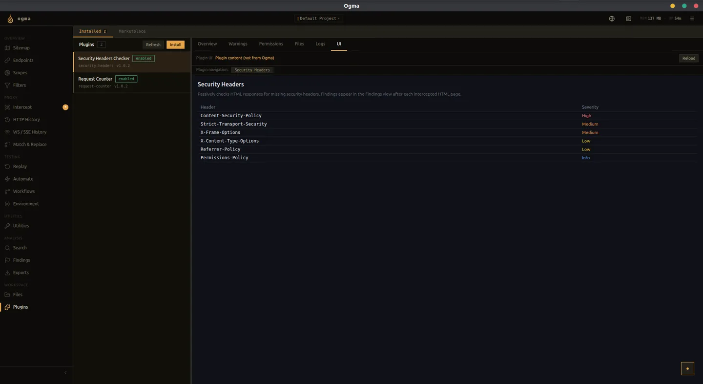 Plugins view in dark mode